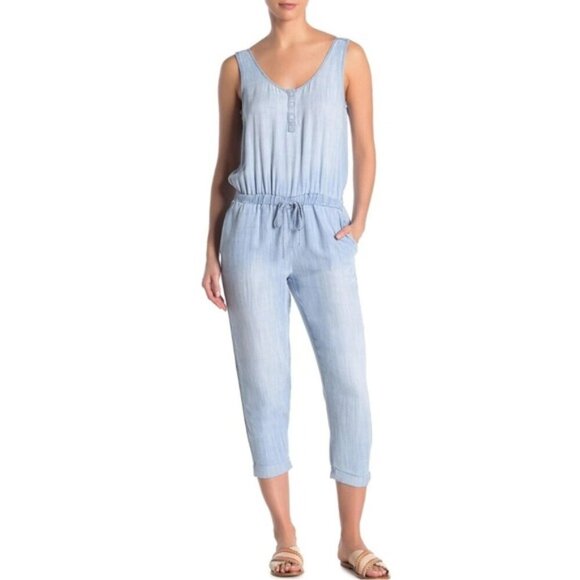 Cloth & Stone Deep Surplice Back Blue Chambray Jumpsuit TENCEL 06609-670 SMALL